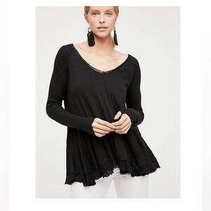 Free People Tangerine Black Flowy Long Sleeve Tunic